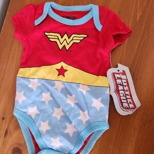NWT 6m Justice League Baby Bodysuit - Red, Yellow, and Blue